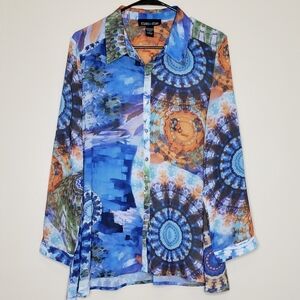 Macandme Long sleeve Button Down Tie Die Swirls Size Small